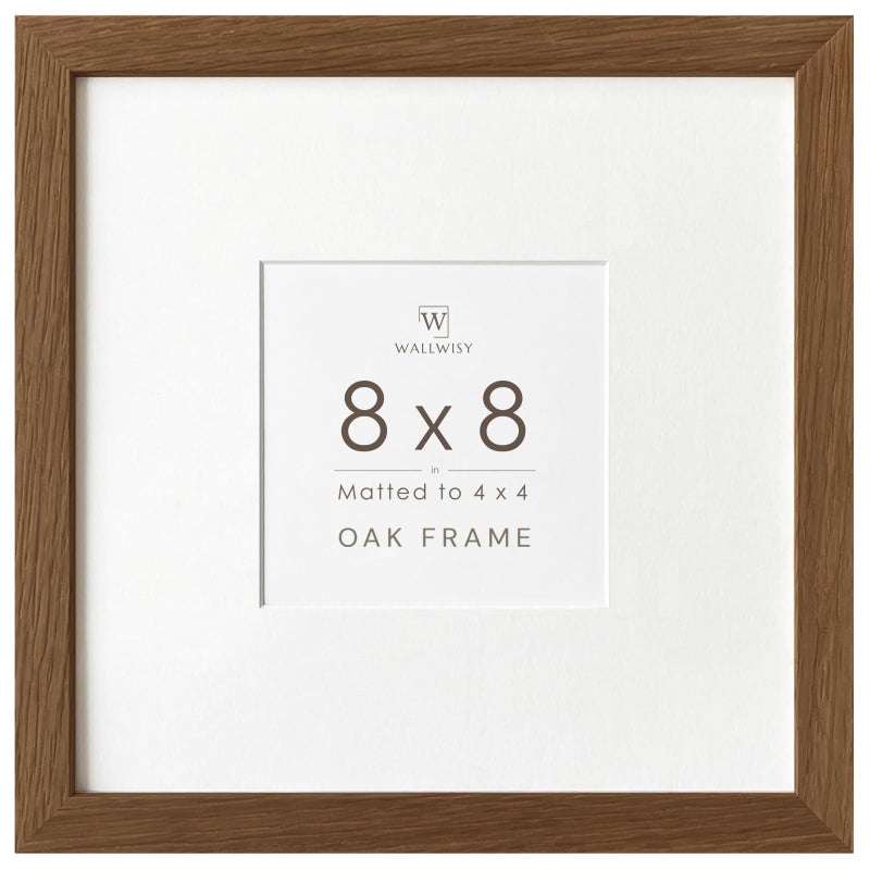 wallwisy 8x8 Picture Frames, Solid Oak Wood 8x8 photo Frame with Mat to 4x4(Openning Size is 3.5x3.5), Natural Oak 8x8 Picture Frames for Wall and Tabletop Display, (Walnut Set of 1) - Image 1